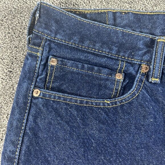 Levis 505 Jeans Mens 38x25 Hemmed Blue Denim Regular Fit Straight Leg Dark - Picture 2 of 16